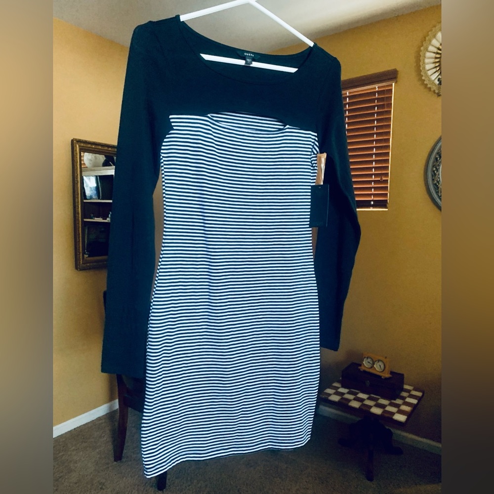Guess mini dress, long sleeve, black and white stripes